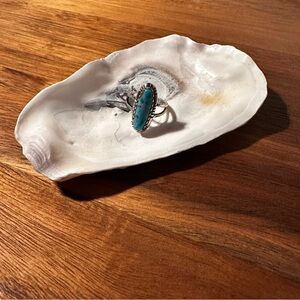 Blue and Silver Rustic Ring with Oval Stone